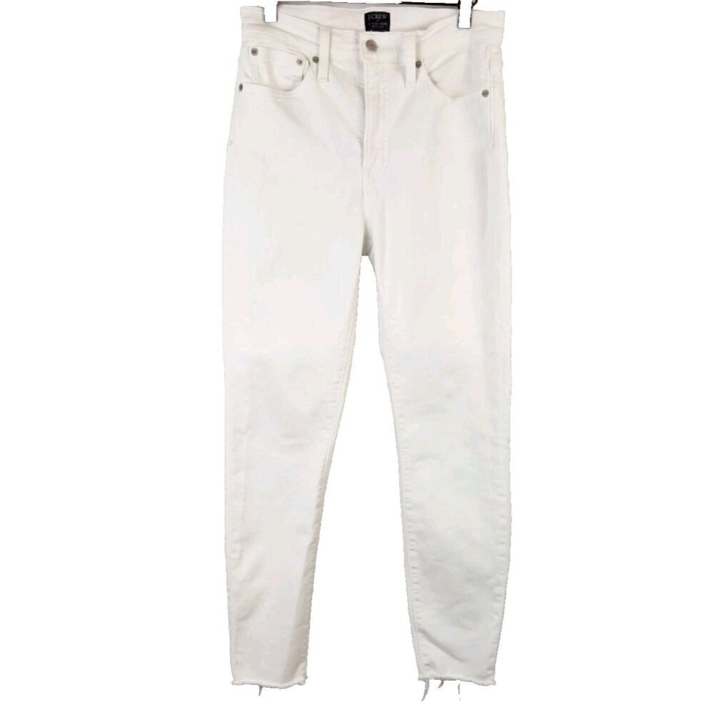 J. Crew 10 High-Rise Size 28 Skinny Jeans Cropped Raw Hem White Denim 28x28